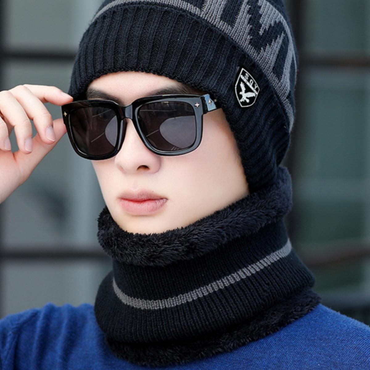 男士帽子冬季青年保暖加厚针织毛线帽韩版潮加绒秋冬棉帽防寒套头