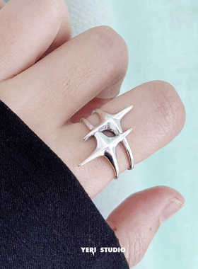 925纯银四芒星戒指百搭也里