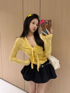 新款 针织衫 韩版 气质百搭显瘦V领长袖 吊带背心两件套 时尚 2026春季