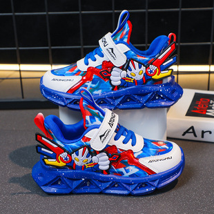 温州痞帅男童鞋奥特曼带灯运动鞋秋冬二棉儿童2024款网面透气防滑