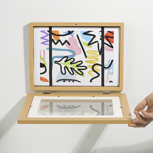 儿童画装 木制框 裱画框磁吸收纳a4奖状展示免打孔相框挂墙翻盖式