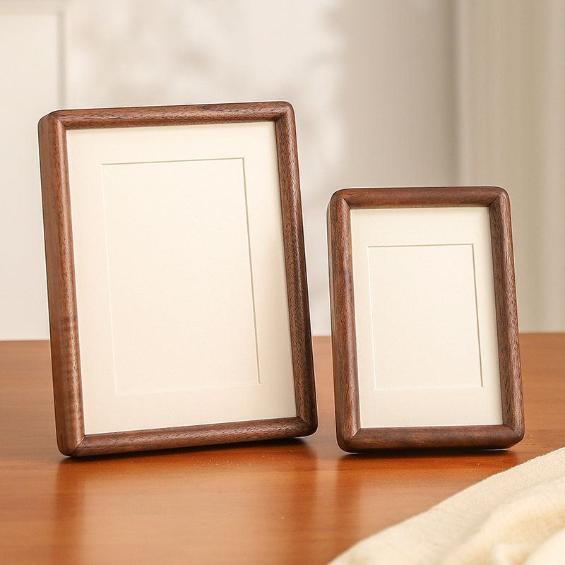 高级感实木榫卯相框做照片桌面摆台国画书法圆角黑胡桃装裱框定制