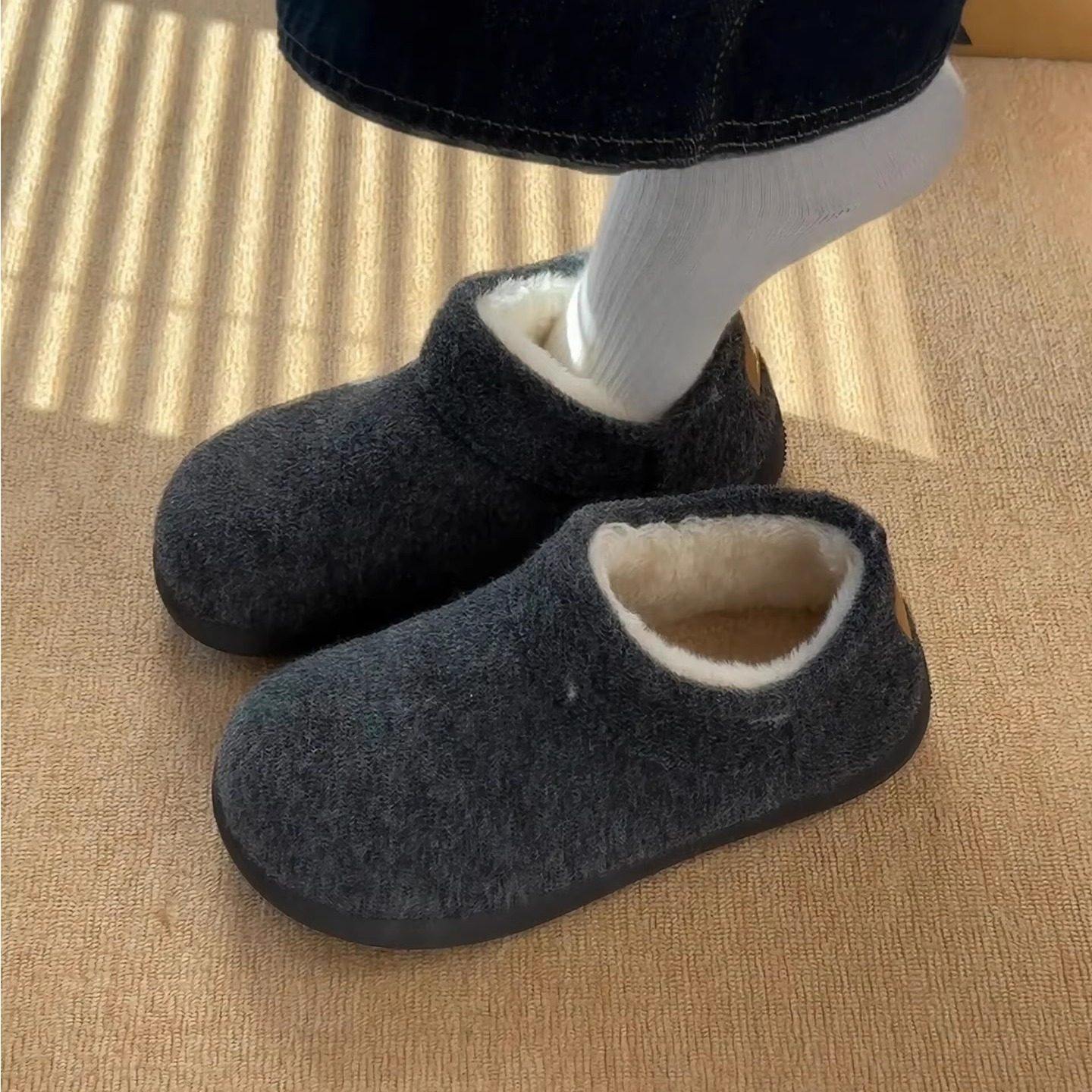 厚底小土豆毛呢勃肯鞋女外穿一脚蹬加绒保暖棉鞋冬季毛毛平底单鞋,女鞋,时尚雪地靴,淘宝优惠券,粉丝福利购,淘宝优惠卷