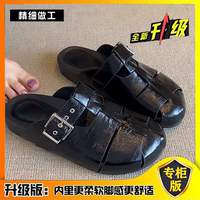 Soft leather version ~ French woven thick-soled one-button flip-flops for women's summer outerwear, retro genuine leather versatile headpiece half-slipper thumbnail 4