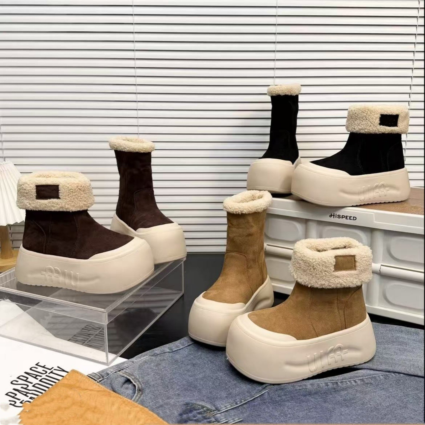 厚底松糕加绒雪地靴女面包鞋棉鞋