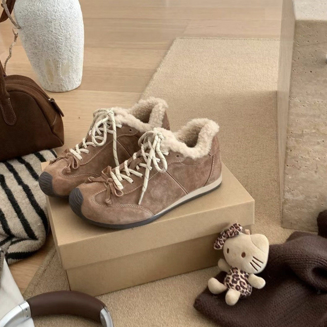 5CM内增高真皮复古蝴蝶结加绒德训鞋女2025秋冬新款系带休闲板鞋,女鞋,棉鞋,淘宝优惠券,粉丝福利购,淘宝优惠卷