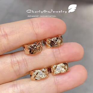 简约coco耳环菱格纹耳钉女耳拍纯银镀18K玫瑰金轻奢耳坠生高级感