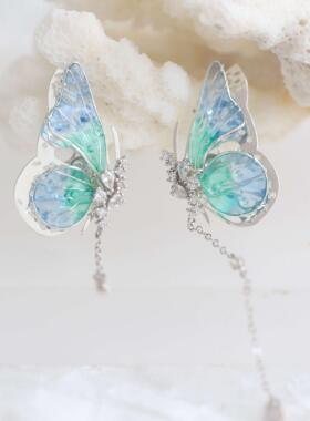 灵扬手作鹦鹉梨同款渐变色蝴蝶耳钉原创小众独特设计耳环银版耳饰