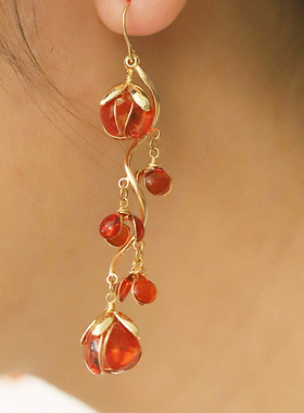 灵扬手作鹦鹉梨同款XArtrui艺蕊联名水晶串珠花仙女流苏长耳环