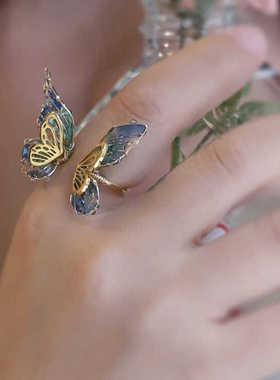 【鹦鹉梨推荐】灵扬手作蝴蝶首饰套装钛原创钢镀金不掉色戒指项链