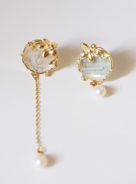 YOUNG X 一溪云 联名新中式国画女士优雅AB款珍珠耳钉