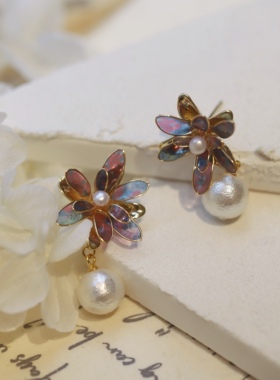 栀子花珍珠耳钉YOUNG木日一勿×Artrui艺蕊联名女士气质纯银耳钉