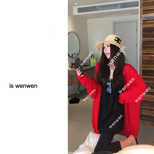 WEN韩系慵懒纸片感针织开衫女