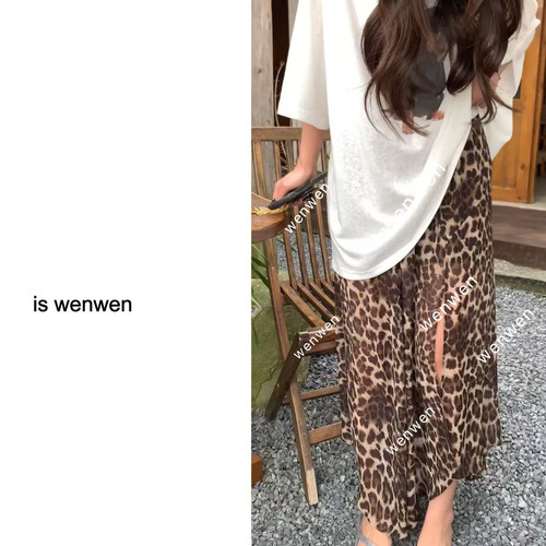 WEN春季新款复古豹纹印花半身裙
