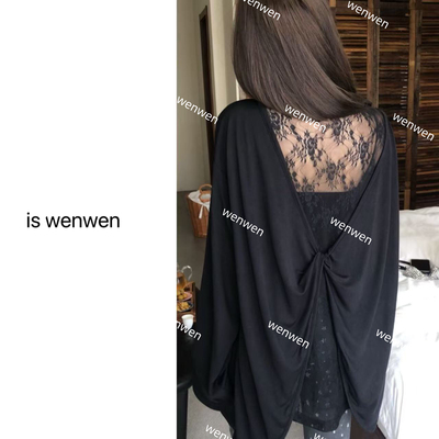WEN夏季纯欲后背镂空蕾丝上衣