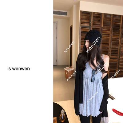 WEN春季新款纯色简约短款吊带