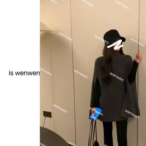 设计感半高领针织斗篷毛衣