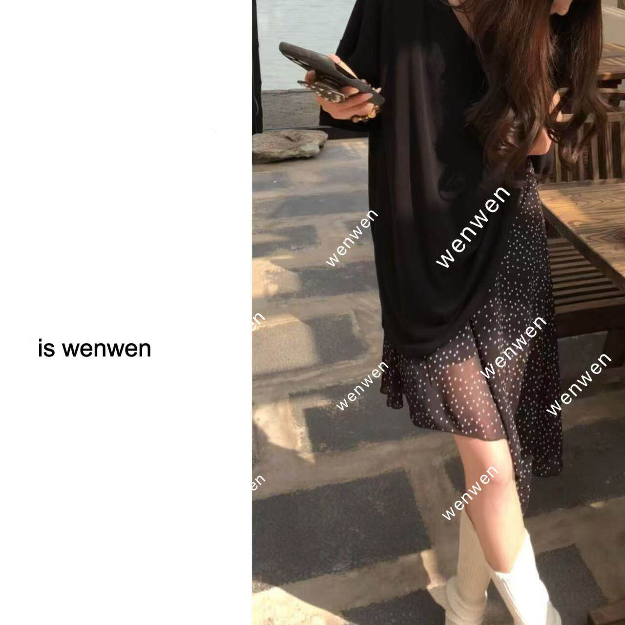 WEN梨泰院春款波点不规则短裙