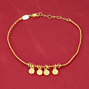 S925银平安喜乐文字挂件手链女轻奢精致金色手串