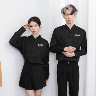 新款发型师理发店时尚个性美发师衬衫工作服立领男女宽松上衣定制