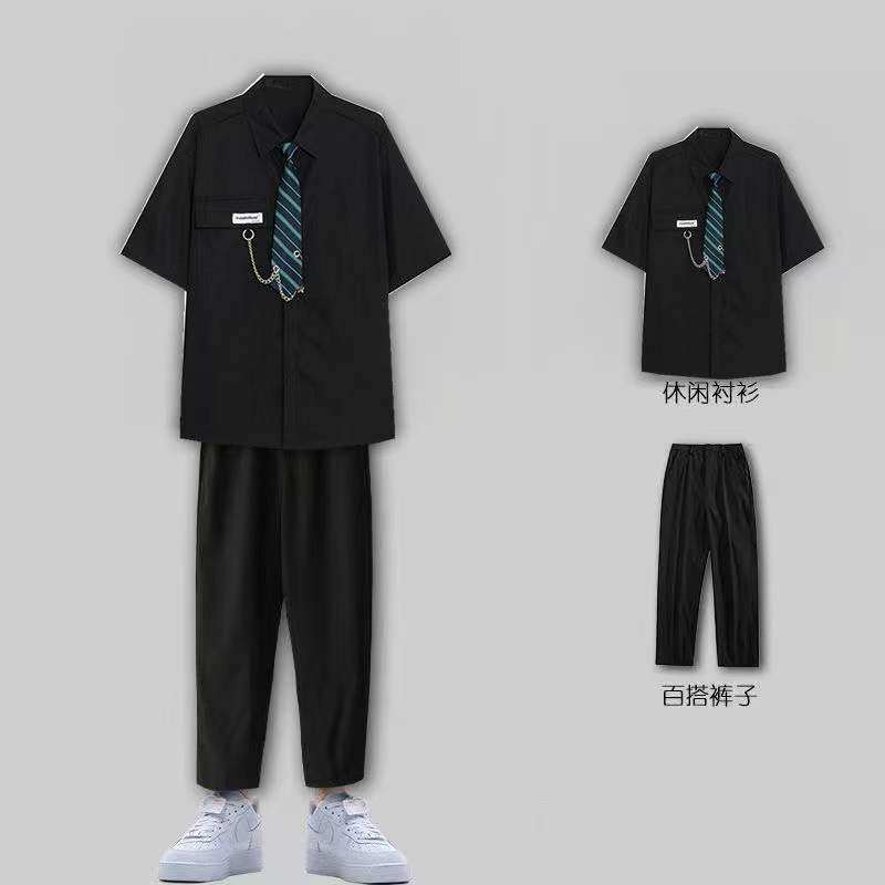 调酒师夏季日系酒吧服务员制服美发店发型师工作服2套装定制logo