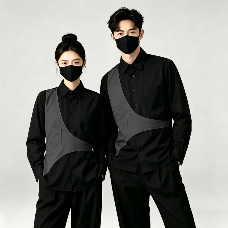 秋季黑色工作服男女通用发廊理发店助理餐饮服务员工装logo定制服