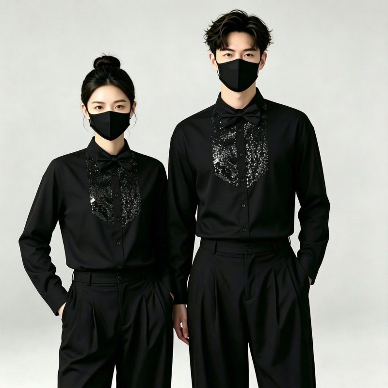 奶茶店餐饮工作服长袖衬衫定制印logo咖啡店西餐厅服务员工装制服