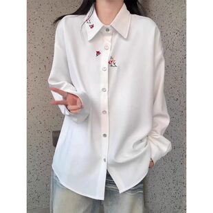 长袖美发师花卉刺绣衬衣定制机构团队服摄影酒吧清吧男女生衬衫潮