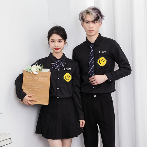 衬衫理发店工作服男女美发师黑衬衣发廊barber婚礼策划婚纱店工装