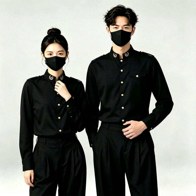 时尚餐饮工作服女长袖黑色酒店咖啡厅西餐厅火锅店服务员制服秋冬