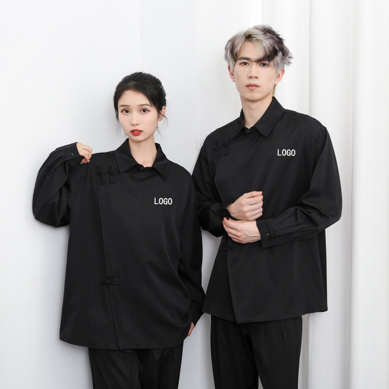 新中式理发店发廊发型师助理餐饮酒吧服务员衬衫男女工衣定制LOGO