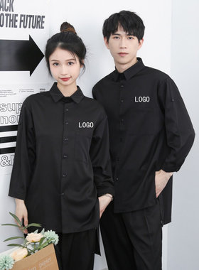 夏季衬衫定制高品质个性衬衫印字logo男女奶茶餐厅美发师工作服订