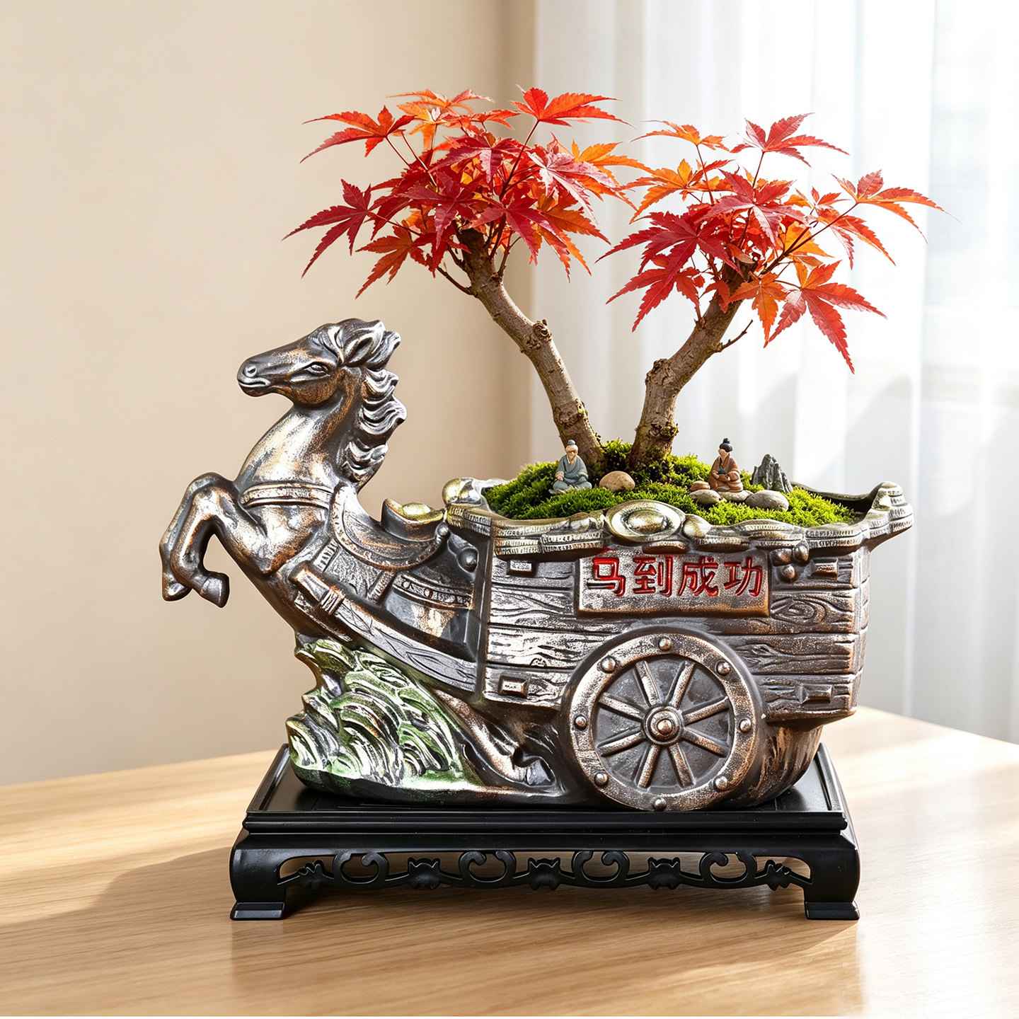中古风花盆陶瓷马到成功绿植花器盆景盆景观双杆红枫树专用花盆图片