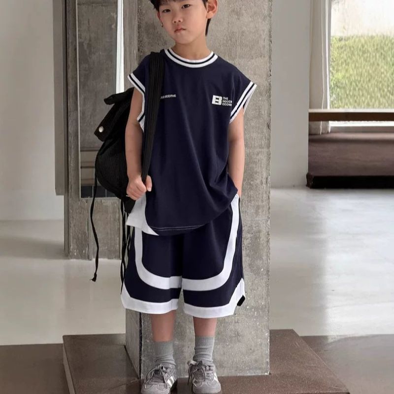 折扣专区清仓撤柜男童篮球服套装儿童夏装中小童宽松背心运动亲子