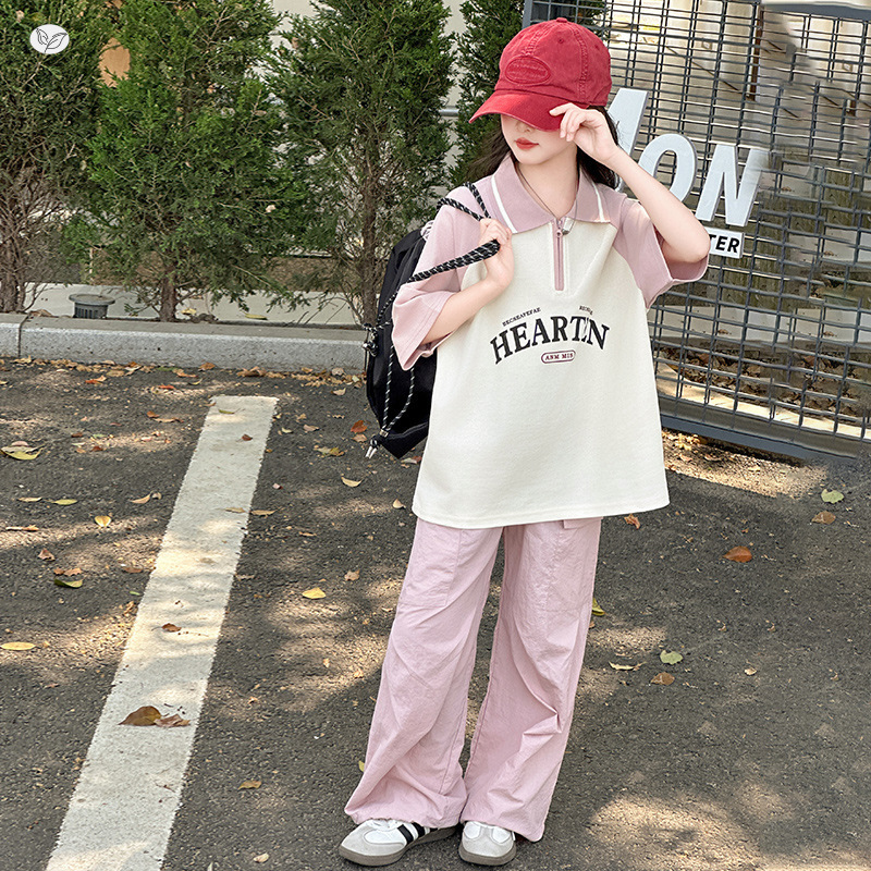折扣专区清仓撤柜女童夏T恤工装裤套装中大童polo领短袖阔亲子装