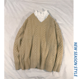 不起球高品质宽松V领麻花毛衣纯色针织衫501-2-M8015-P7888，男装针织衫/毛衣，星座501-2