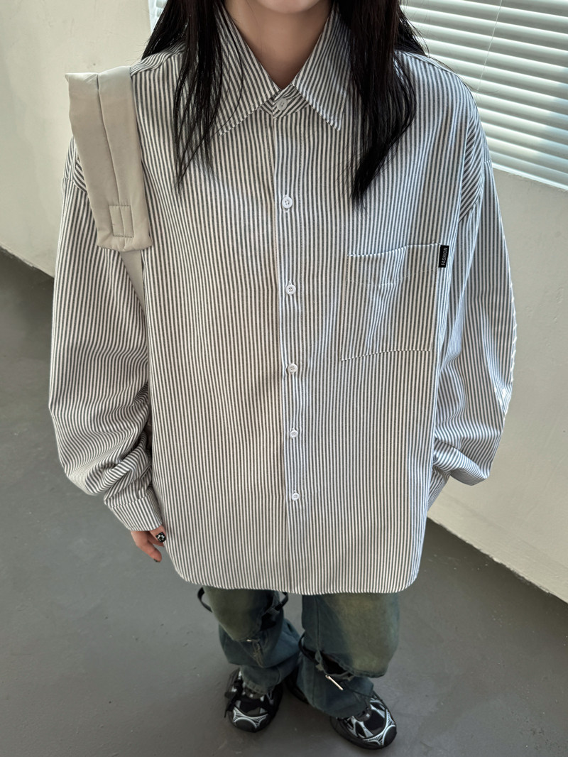 秋上新CityBoy日系廓形条纹宽松长袖衬衫501-2-CS005-P50,男装衬衫,星座501-2