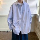 秋装新款CityBoy日系廓形条纹宽松全棉长袖衬衫501-2-CS005-P50，男装衬衫，星座501-2