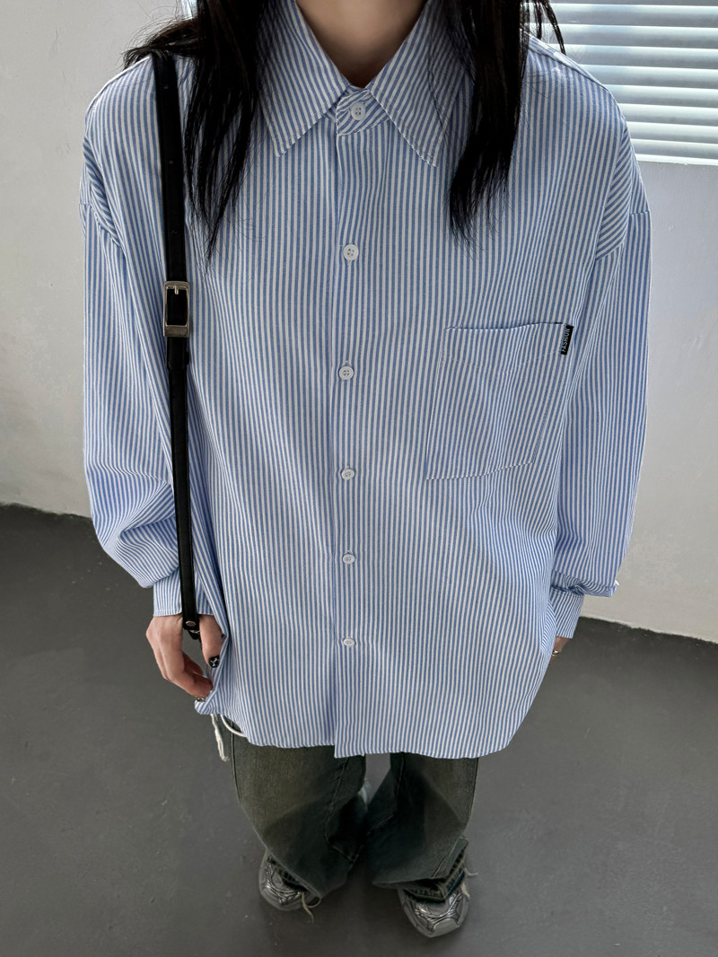 秋上新CityBoy日系廓形条纹宽松长袖衬衫501-2-CS005-P50,男装衬衫,星座501-2