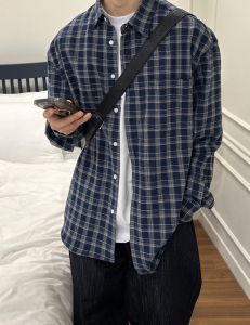 秋上新 复古格子长袖衬衫501-2-CS1015-P50控68图片