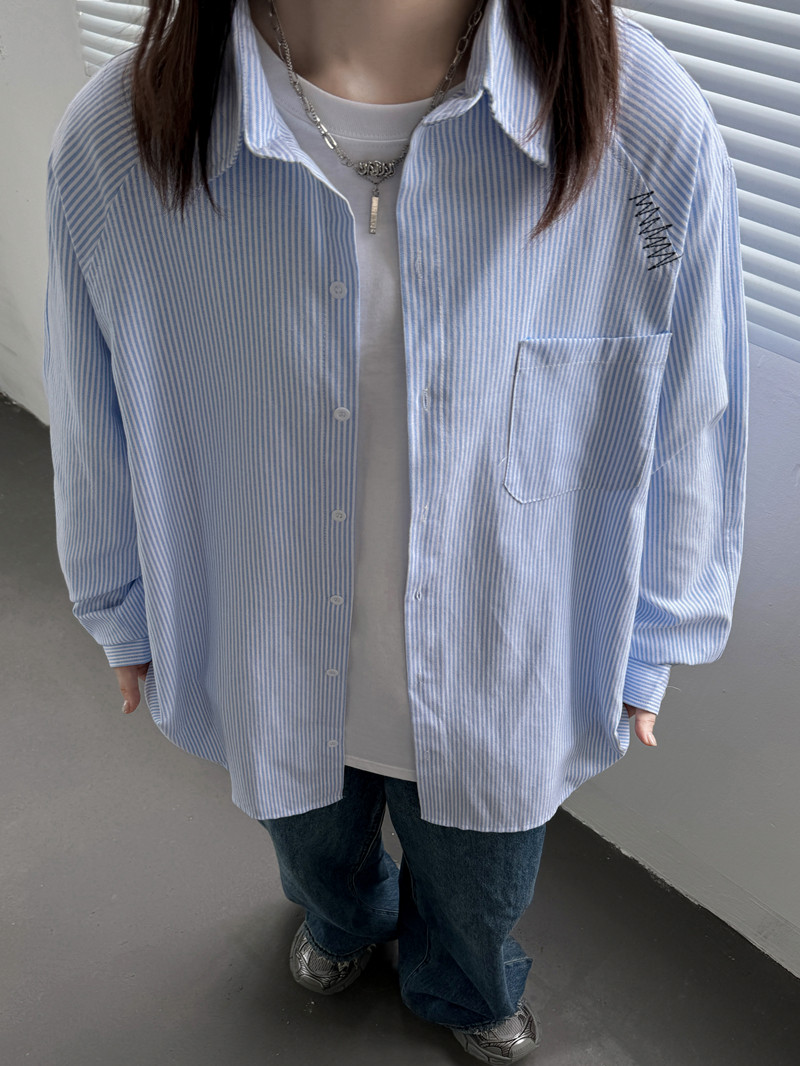全棉条纹刺绣衬衫501-2-CS1012-P58控78,男装衬衫,星座501-2