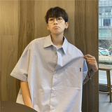 CityBoy日系廓形蓝色条纹宽松全棉短袖衬衫501-2-CS008-P4859，男装T恤，星座501-2