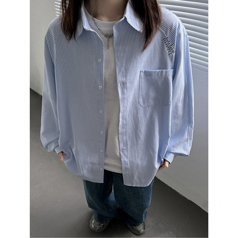 全棉条纹刺绣衬衫501-2-CS1012-P58控78图片