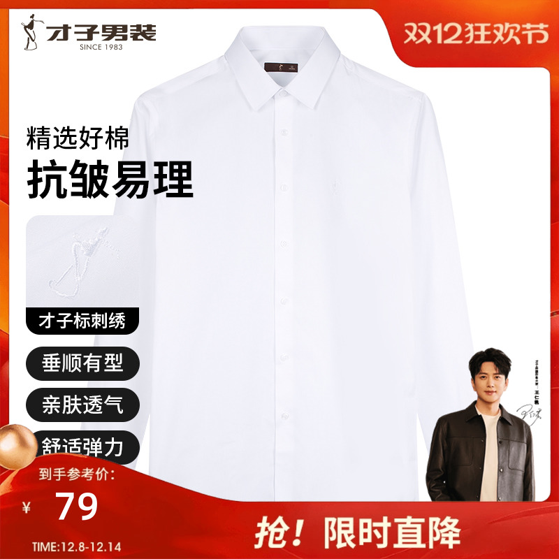 商务正装抗皱白色长袖衬衫