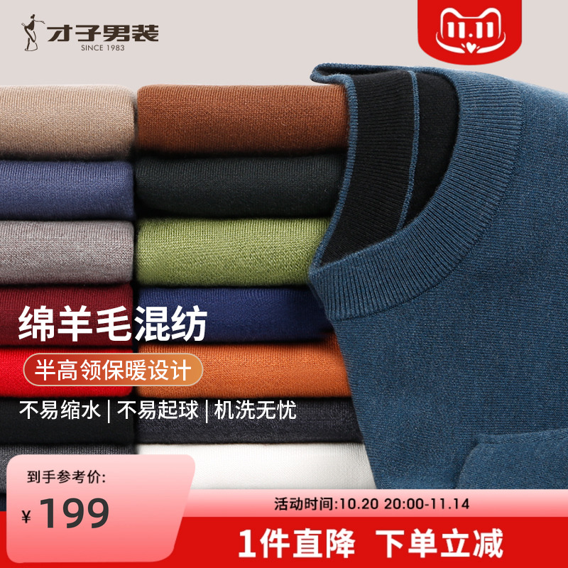 可机洗羊毛圆领针织衫