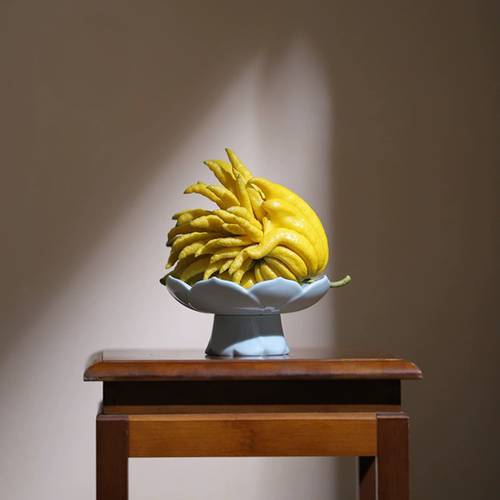 陶瓷中式高颜值放佛手柑的器皿托盘高脚瓜果花瓶水培茶桌摆件茶点