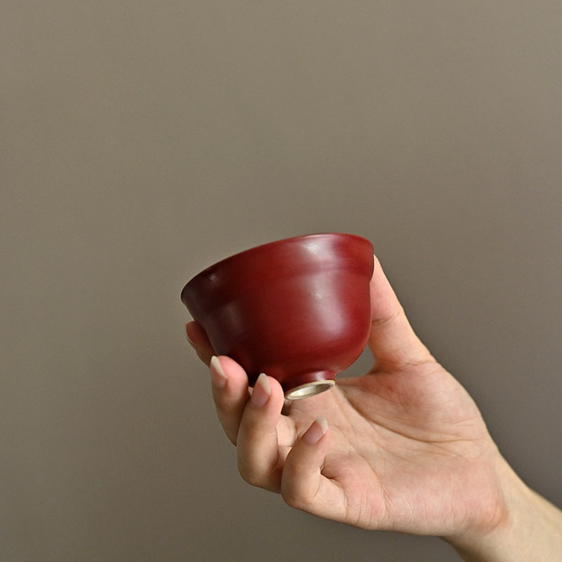 大漆红酒红粉引粗陶大号葫芦福禄纳福茶杯中国风手工侘寂风主人杯