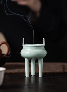 宋氏脚三足香炉禅意香薰沉香摆件汝窑线香底座中式香篆陶瓷家用小