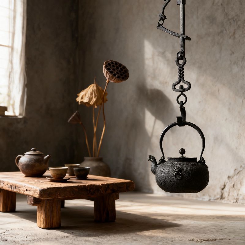 茶道美学自在钩中阶款茶空间铁壶挂钩火钵风炉配套茶壶吊钩