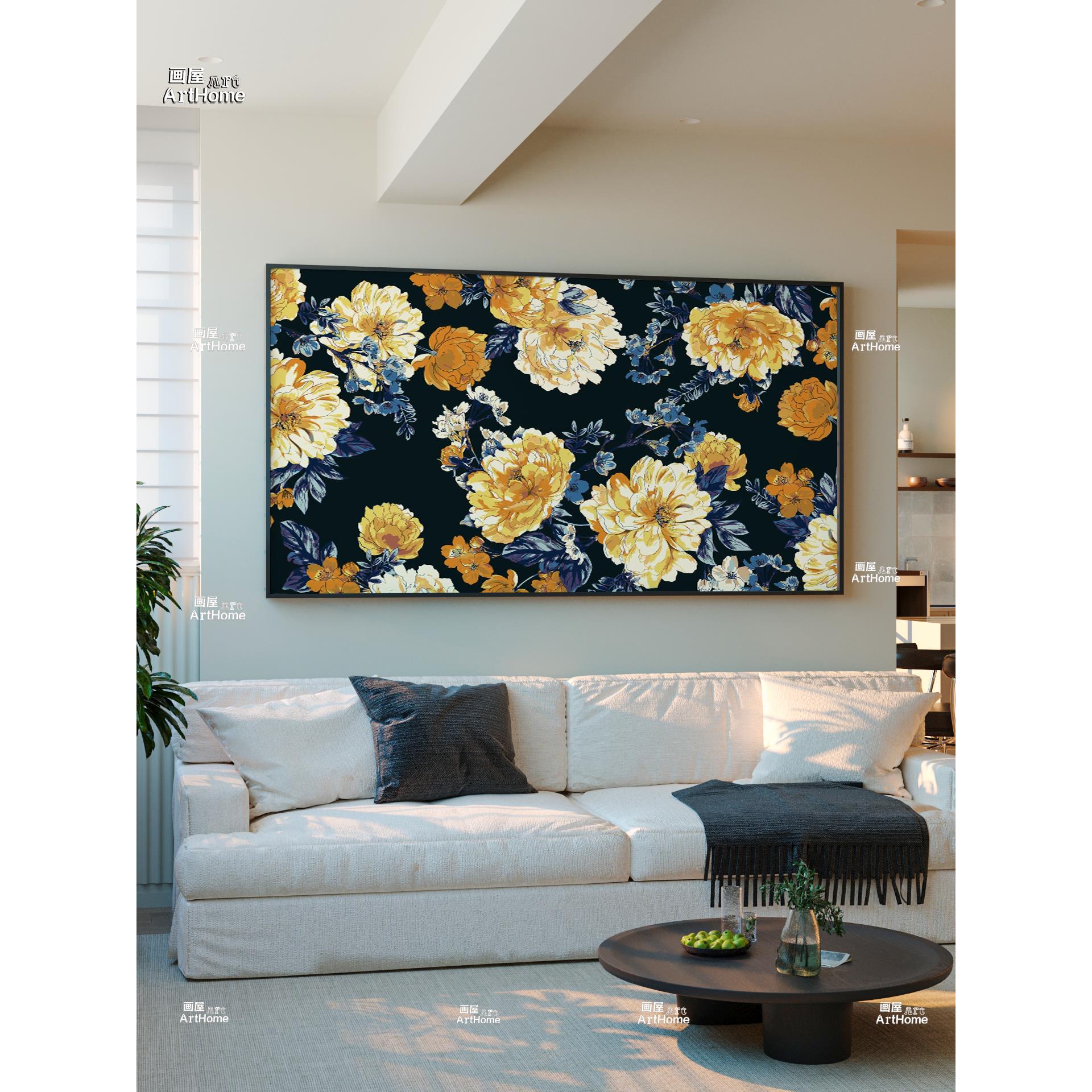 现代中古风牡丹花卉装饰画客厅玄关法式艺术挂画卧室背景墙上壁画图片